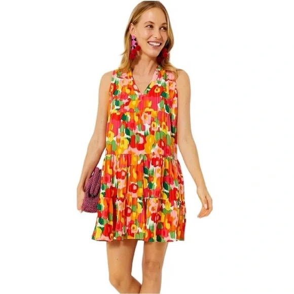 Pomander Place Magnolia watercolor sleeveless Kenzo dress tiered size M - Picture 1 of 7